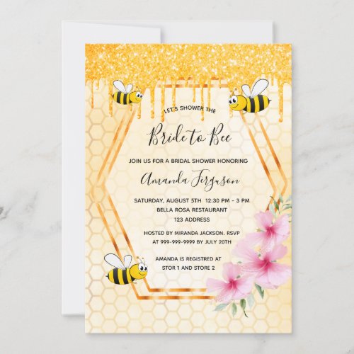 Bumble bees bridal shower gold bride to bee  invitation