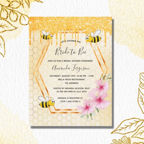 Bumble bees bride to bee gold invitation postcard