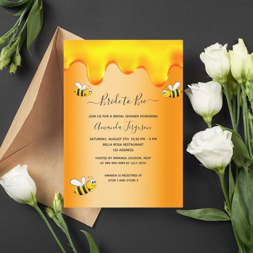 Bumble bees bride to bee honey drips bridal shower invitation