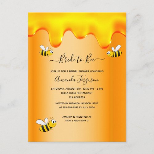 Bumble bees bride to bee honey drips bridal shower postcard