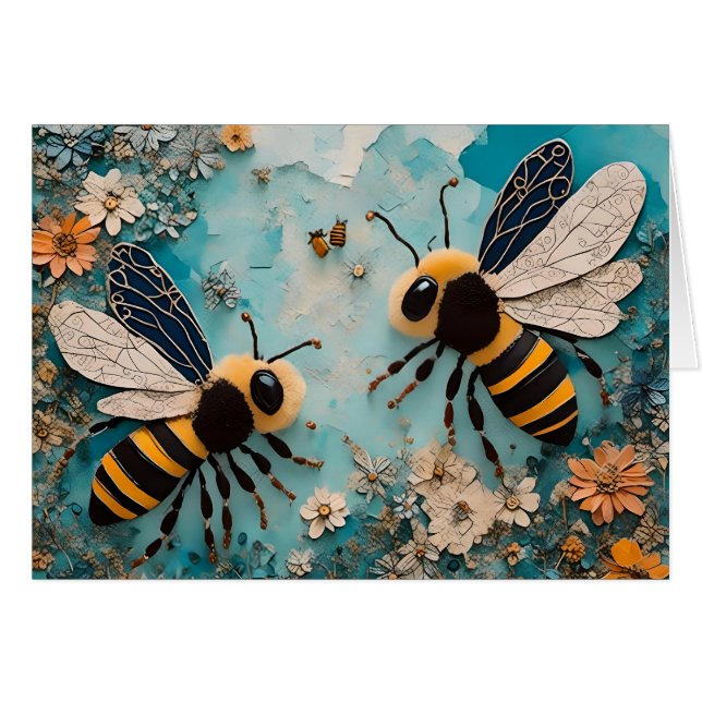 Bumble Bees Collage, All Occasion Blank Greeting Cards (Front Horizontal)