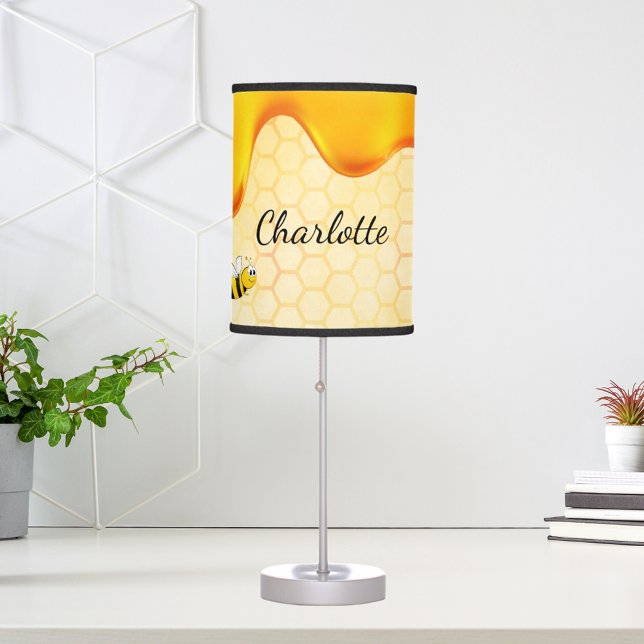 Bumble bees cute honey dripping name table lamp (Creator Uploaded)