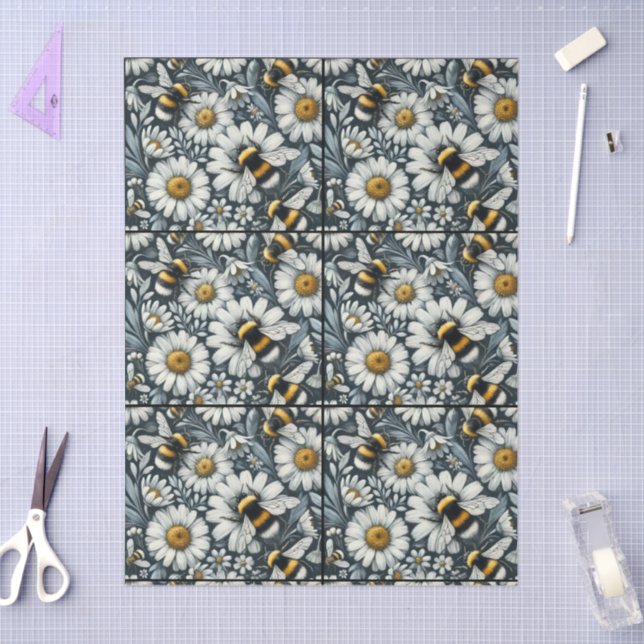 Bumble Bees & Daisies Floral Decoupage Tissue Paper (Craft)
