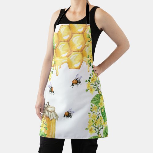 Bumble bees dripping honey yellow florals  apron