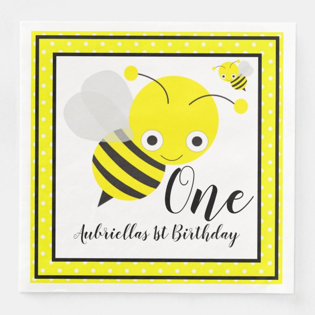 Bumble Bees First Birthday Paper Dinner Napkins (Front)