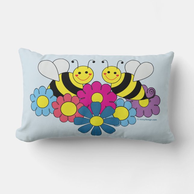 Bumble Bees & Flowers Design Lumbar Pillow (Front)