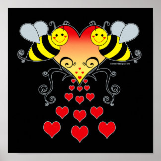 Bumble Bees & Hearts Art Posters
