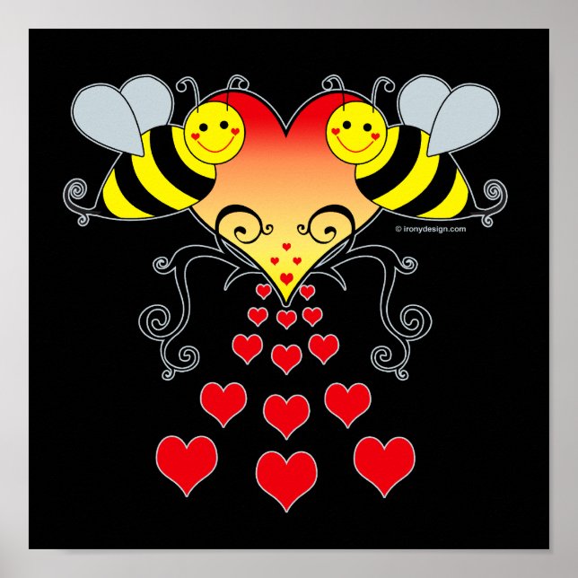 Bumble Bees & Hearts Art Posters (Front)
