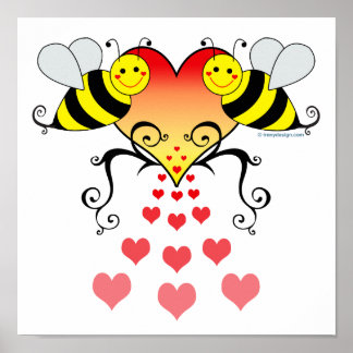 Bumble Bees Hearts Love Poster