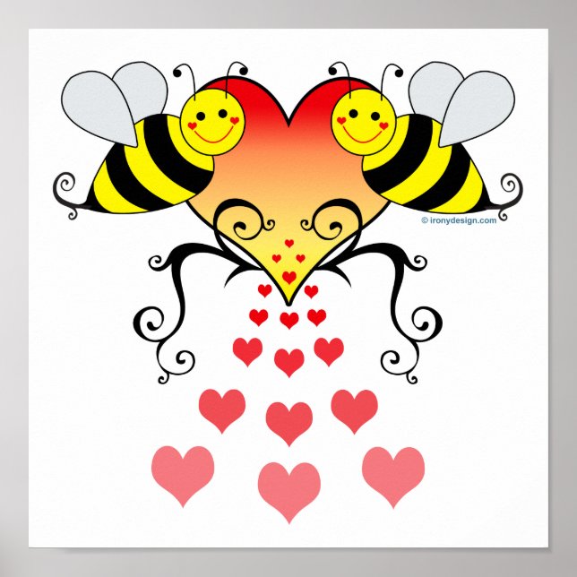 Bumble Bees Hearts Love Poster (Front)