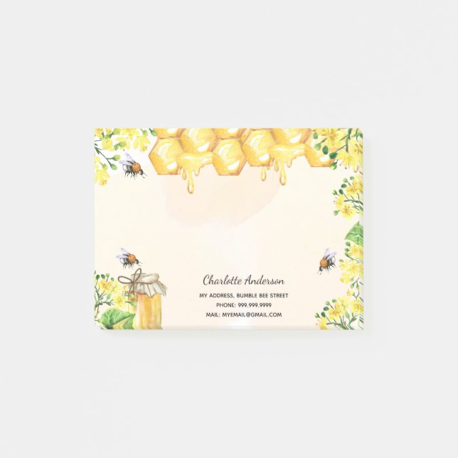 Bumble bees honey yellow floral business post-it notes (Front)