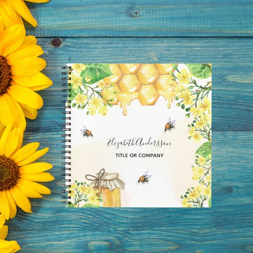 Bumble bees honey yellow floral name business notebook
