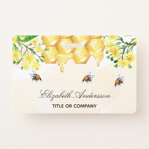 Bumble bees honey yellow floral name script badge