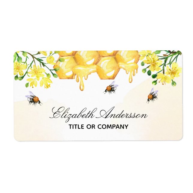 Bumble bees honey yellow floral name script label (Front)