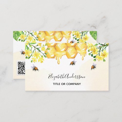 Bumble bees honey yellow floral qr code business card