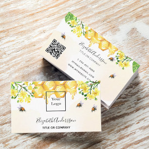 Bumble bees honey yellow floral qr code logo business card
