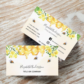 Bumble bees honey yellow florals business card