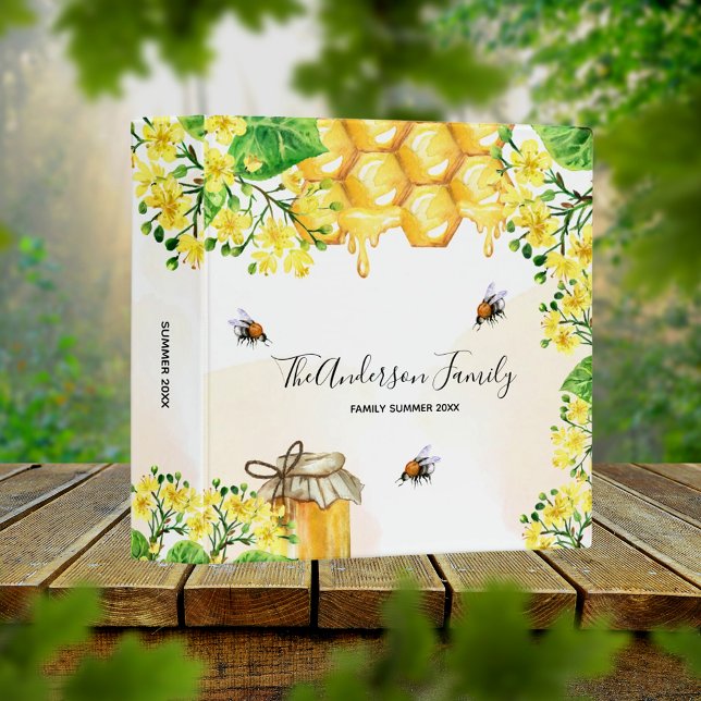Bumble bees honey yellow florals family monogram 3 ring binder (Creator Uploaded)