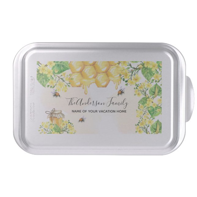 Bumble bees honey yellow florals family monogram cake pan (Front)