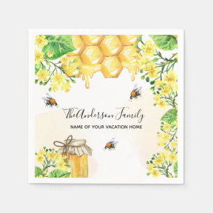 Bumble bees honey yellow florals family monogram napkins