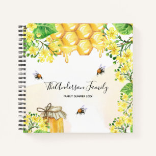 Bumble bees honey yellow florals family monogram notebook