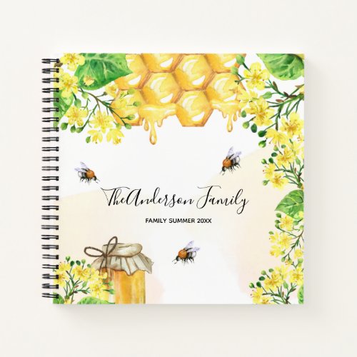 Bumble bees honey yellow florals family monogram  notebook