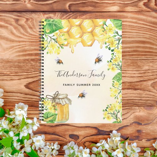 Bumble bees honey yellow florals family name notebook