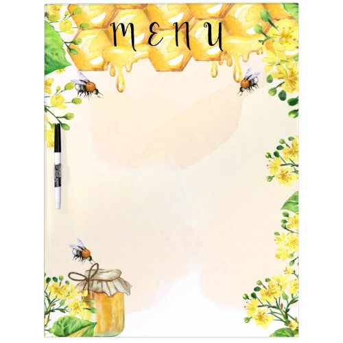 Bumble bees honey yellow florals menu dry erase board