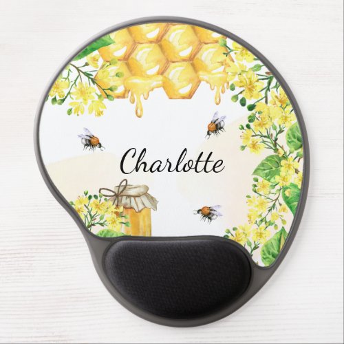 Bumble bees honey yellow florals monogram  gel mouse pad