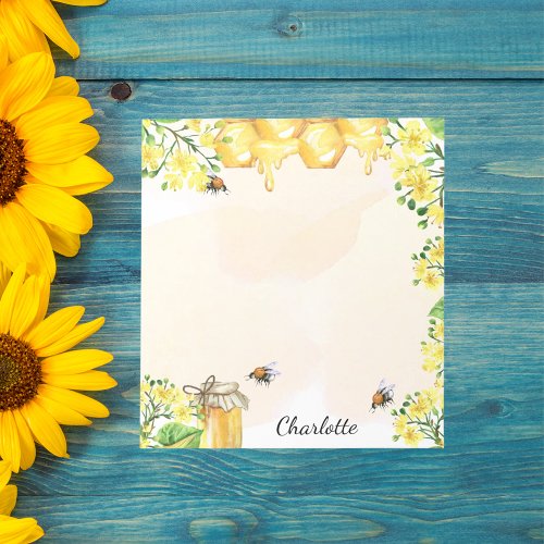 Bumble bees honey yellow florals monogram  notepad