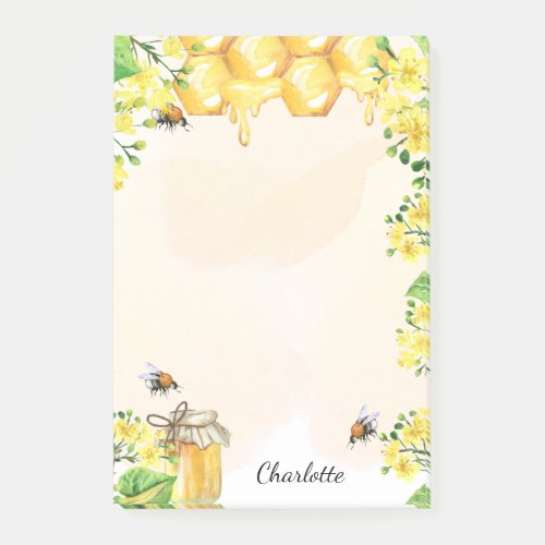 Bumble bees honey yellow florals monogram post_it notes