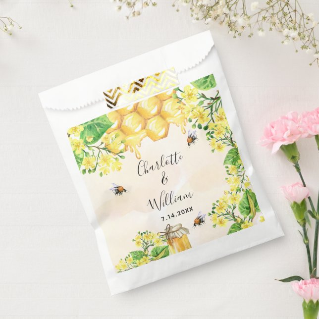 Bumble bees honey yellow florals wedding  favor bag (Sealed)