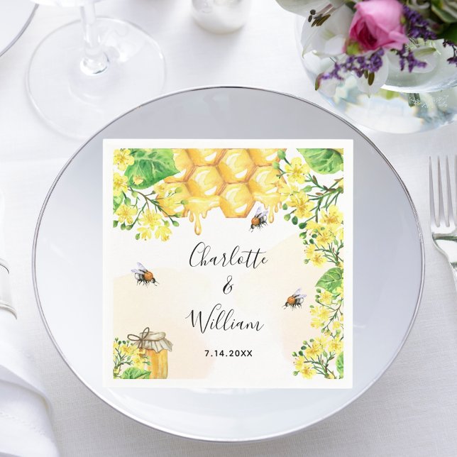 Bumble bees honey yellow florals wedding napkins (Creator Uploaded)