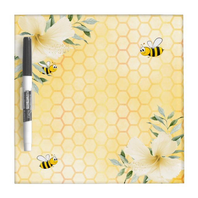 Bumble bees honeycomb florals yellow cute dry erase board (Front)