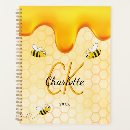 Bumble bees honeycomb honey dripping monogram 2023 planner