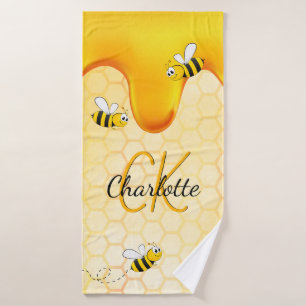 Bumble bees honeycomb honey dripping monogram bath towel