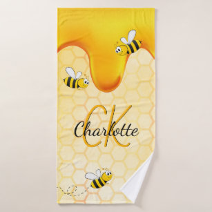 Black & Gold Queen Bee Pattern Hand & Bath Towel by Rose Gold