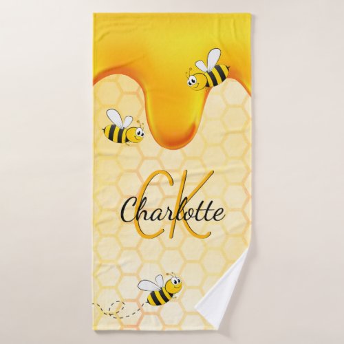 Bumble bees honeycomb honey dripping monogram bath towel