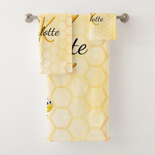 Bumble bees honeycomb honey dripping monogram bath towel set