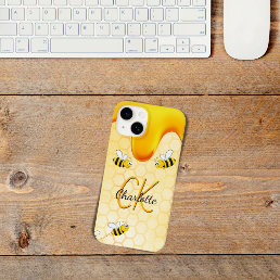 Bumble bees honeycomb honey dripping monogram Case-Mate iPhone 14 case