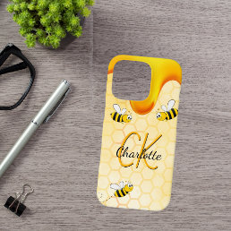 Bumble bees honeycomb honey dripping monogram iPhone 16 pro case