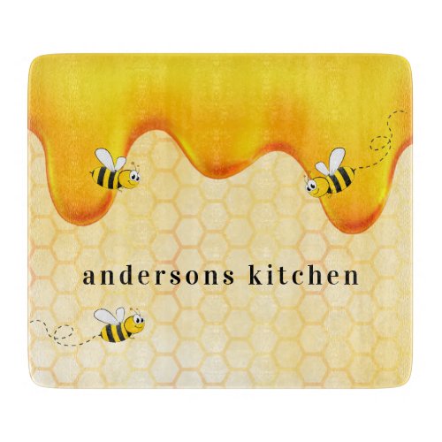 Bumble bees honeycomb honey dripping monogram cutting board