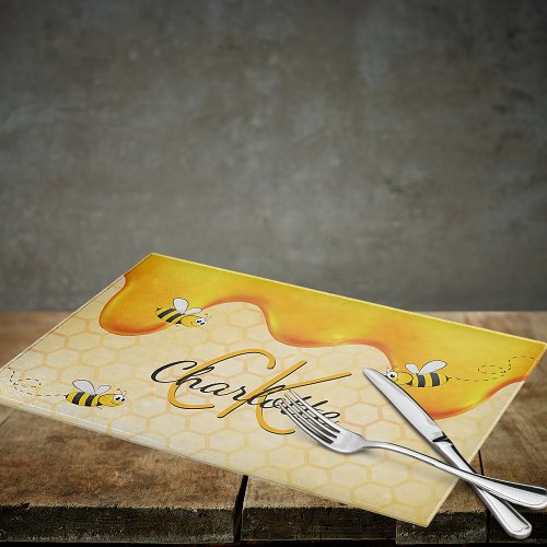 Bumble bees honeycomb honey dripping monogram  cutting board