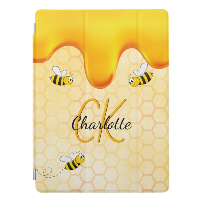 Bumble bees honeycomb honey dripping monogram iPad pro cover (Front)