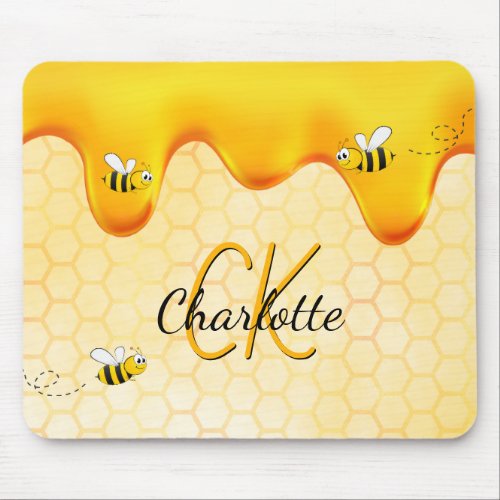 Bumble bees honeycomb honey dripping monogram mouse pad