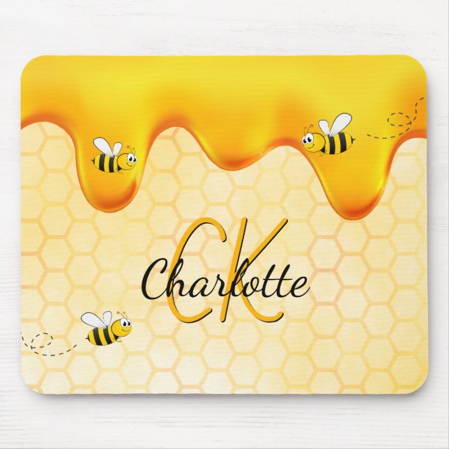 Bumble bees honeycomb honey dripping monogram mouse pad (Front)