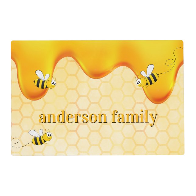Bumble bees honeycomb honey dripping monogram placemat (Front)