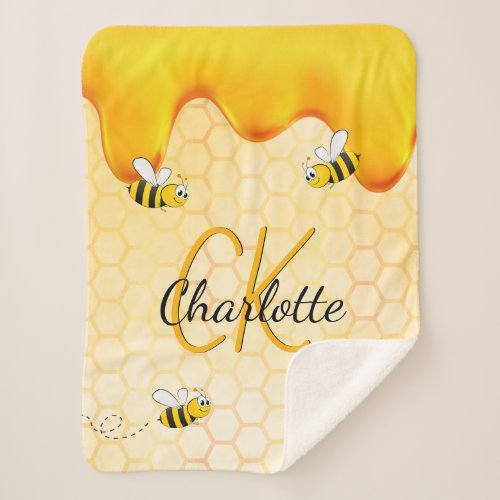 Bumble bees honeycomb honey dripping monogram sherpa blanket