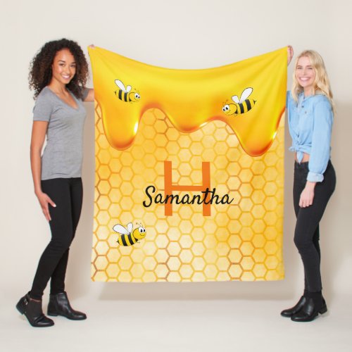 Bumble bees honeycomb honey dripping name fleece blanket