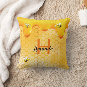 Bumble bees honeycomb honey dripping name throw pillow